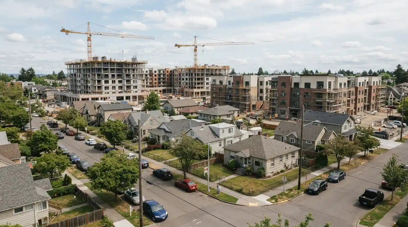 American residential neighborhood showing new housing construction and expanding development