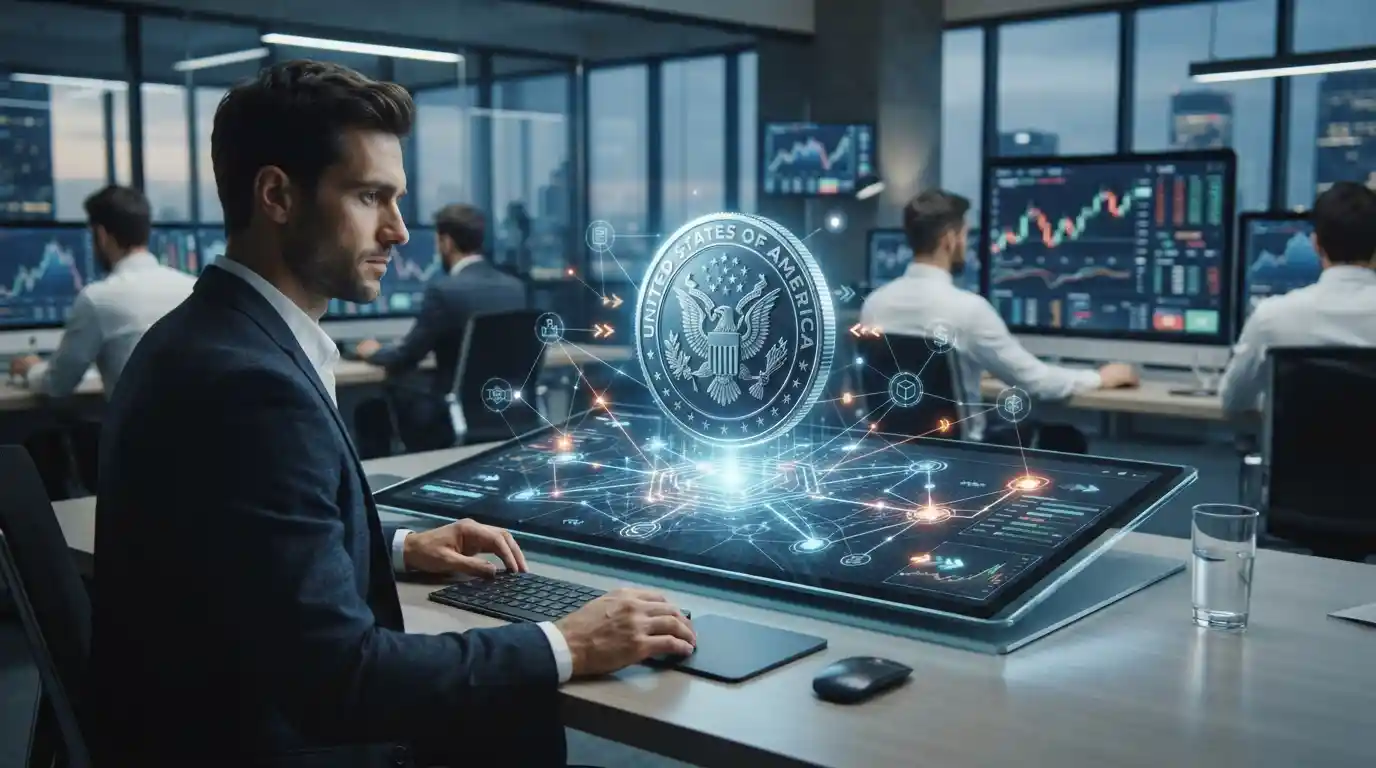 Digital dollar stablecoin represented within a blockchain financial market environment