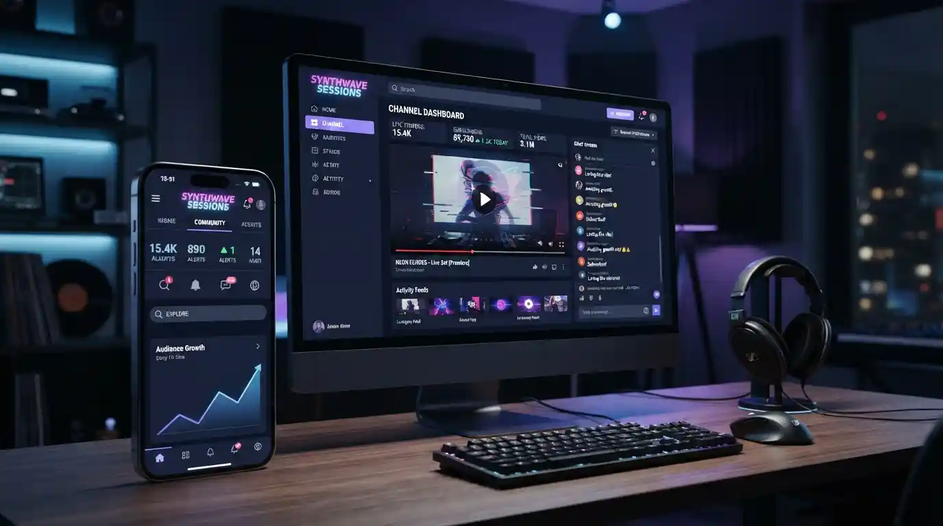 Modern digital entertainment interface showing audience engagement and online media activity