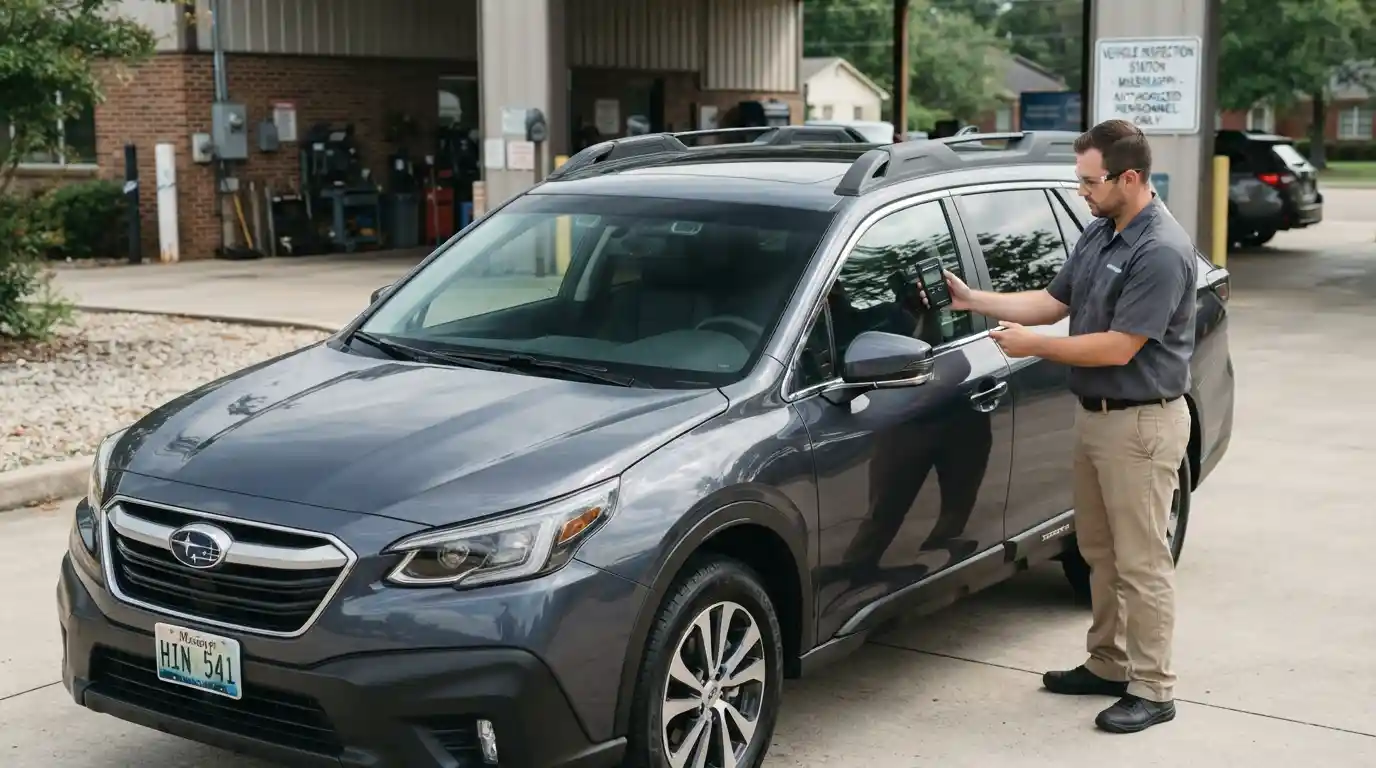 Modern SUV with professionally measured window tint during a vehicle compliance inspection in Mississippi