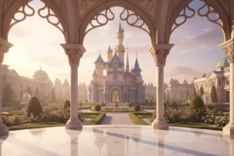 Enchanting luxury view of the Sleeping Beauty Pavilion with elegant architecture and fairytale atmosphere