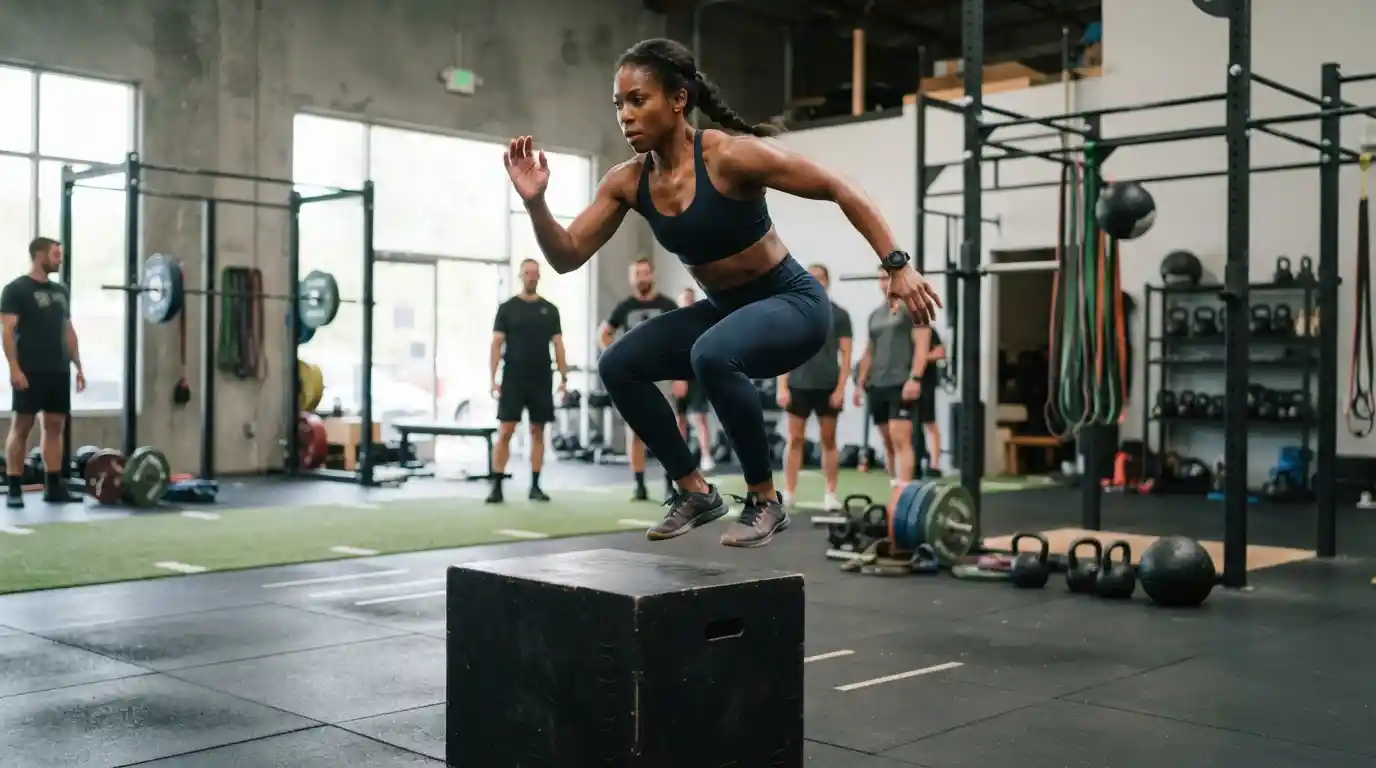 Female athlete performing strength and conditioning training in a modern sports facility