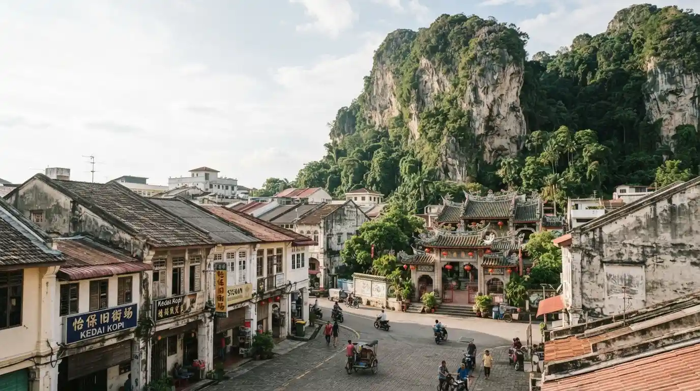 Ipoh heritage architecture and limestone hills in Perak, Malaysia