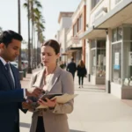 Business for sale in Torrance CA with professionals reviewing documents outside a commercial property