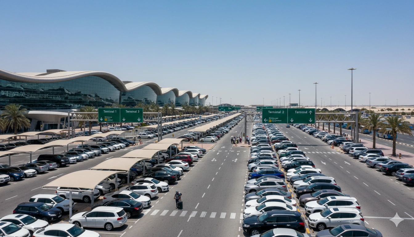 Dubai airport car parking showing terminal parking areas at Dubai International Airport (DXB)