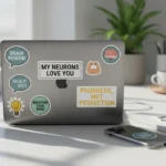 Funny mental health stickers featuring humorous designs and science-inspired elements promoting mental wellness
