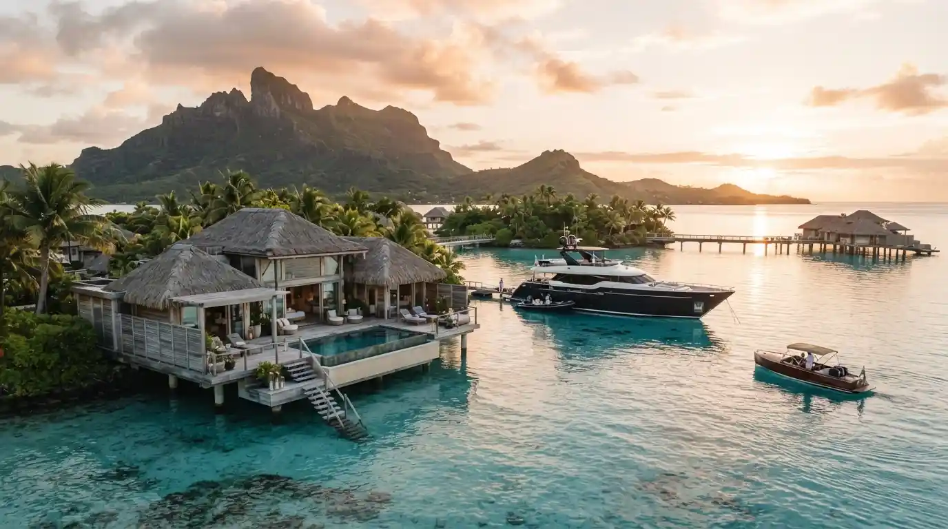 Luxury overwater villa and private yacht in a secluded tropical destination