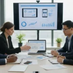 Pharmaceutical marketing professionals analyzing data and planning effective marketing strategies for drug companies.