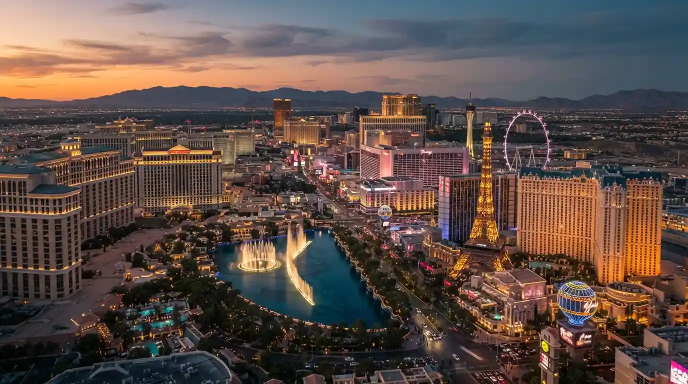 Las Vegas Strip with desert mountains in the background