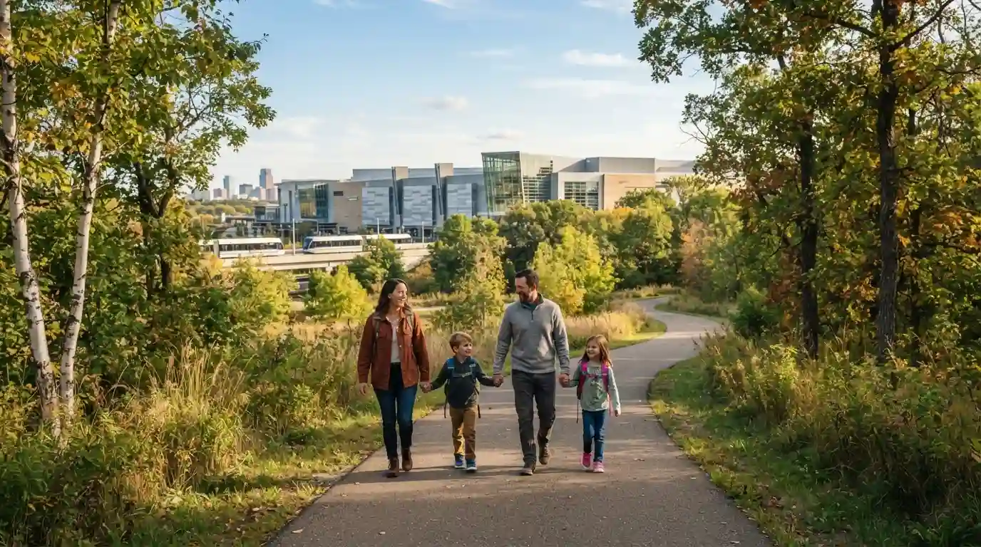 Travelers exploring a scenic outdoor area near Mall of America in Bloomington, Minnesota