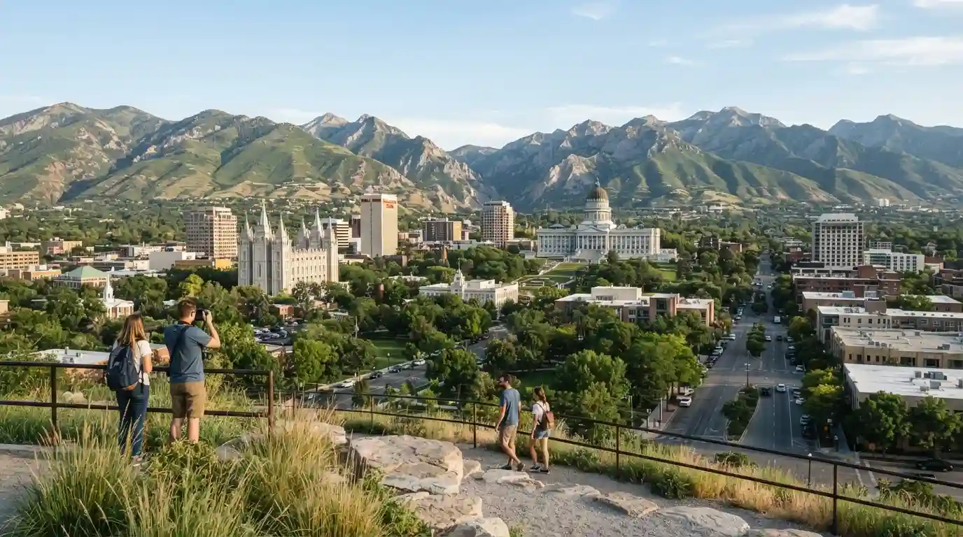 Salt Lake City skyline with the Wasatch Mountains in the background