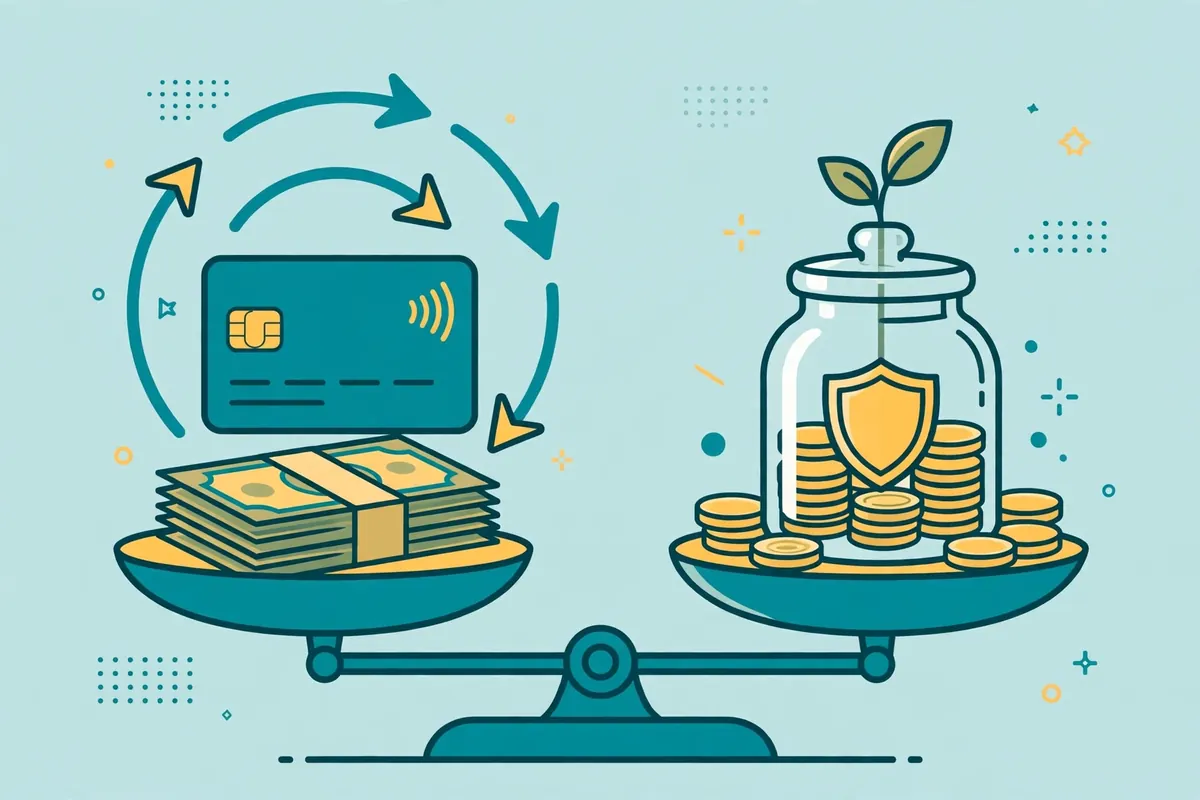 Illustration comparing a business checking vs savings account for daily spending and reserved funds