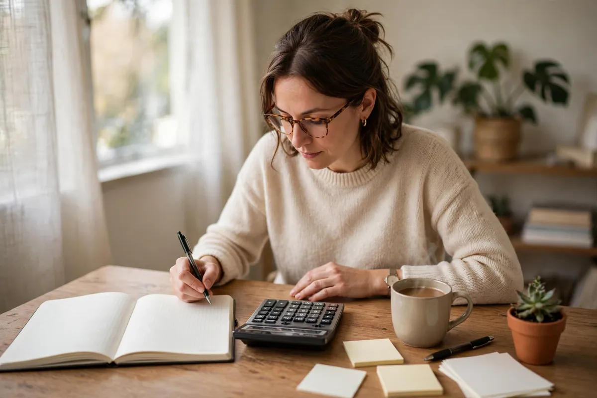 Person reviewing a monthly budget at a desk with calculator and notebook — how to budget in 2026