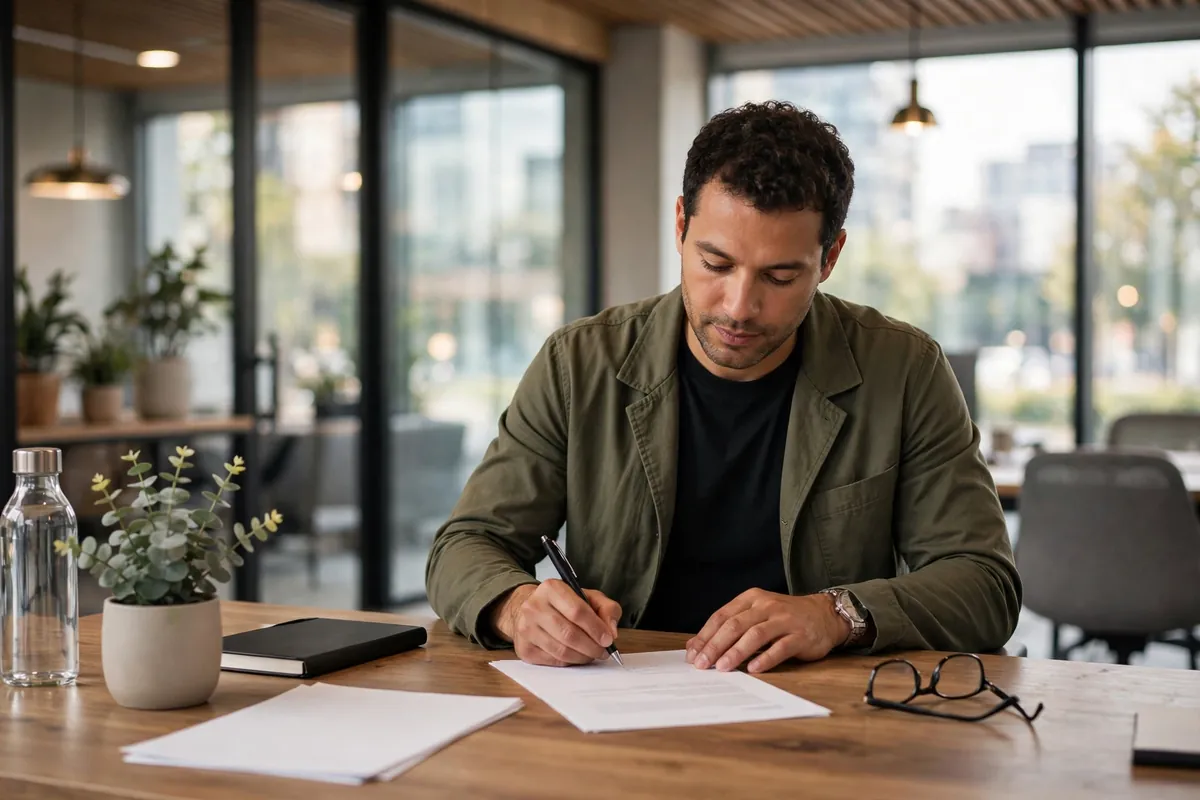 Small business owner signing business formation documents in a modern office — LLC vs S Corp comparison 2026