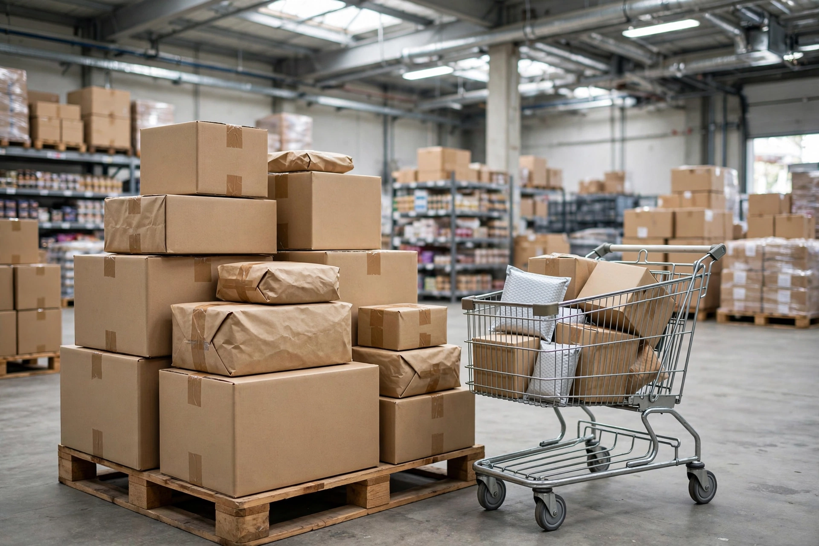 Ecommerce business concept with packages ready for shipping to online customers