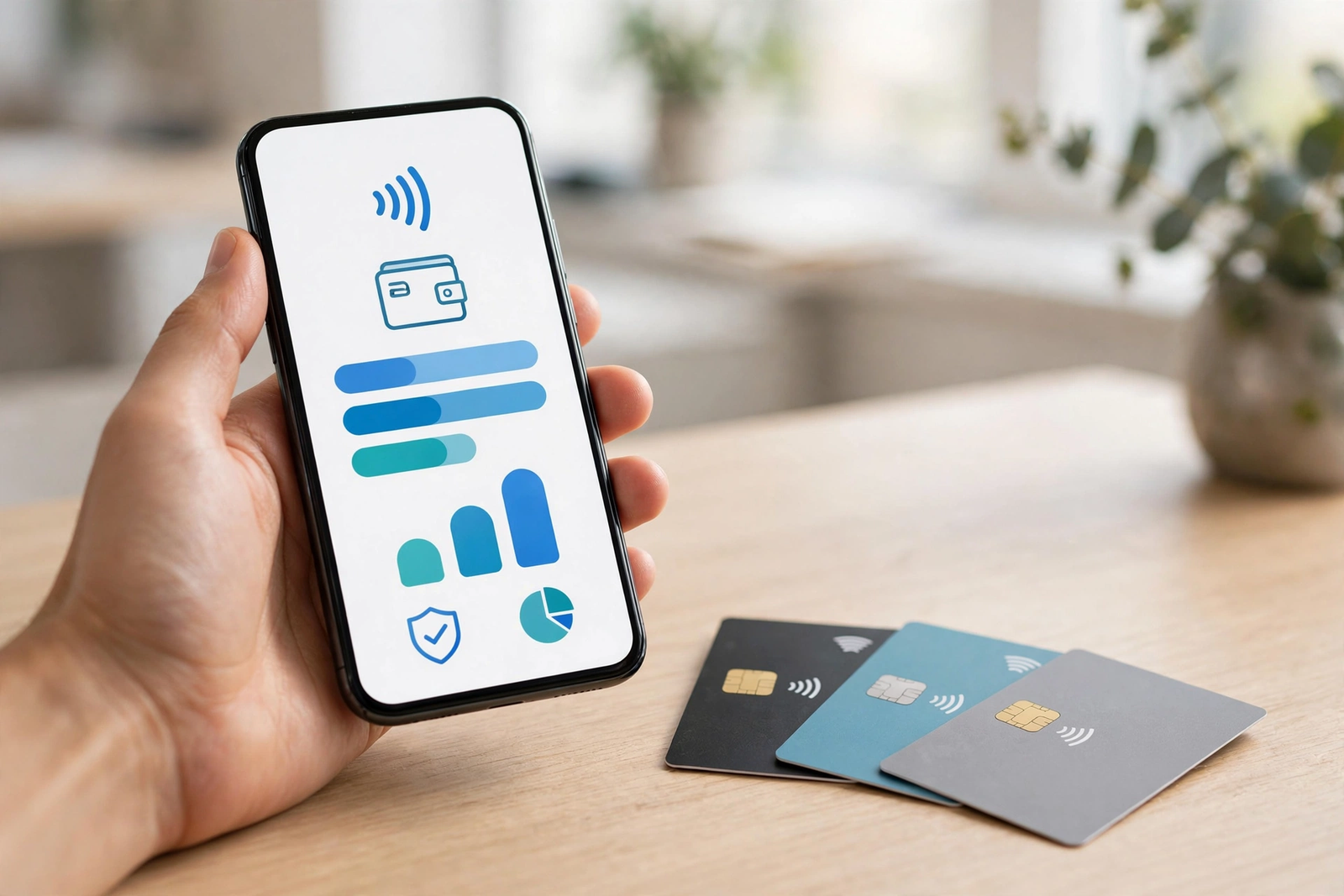 Fintech mobile payment being made with a smartphone