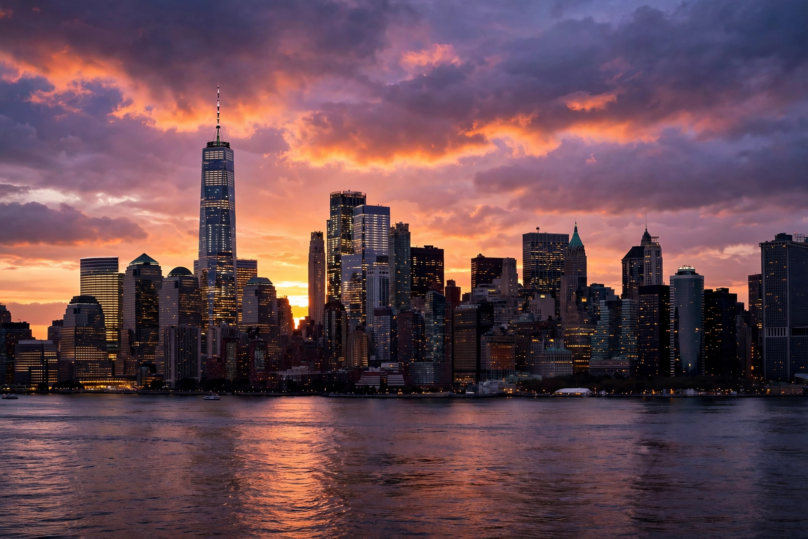 New York financial district at dusk, home of Wall Street and the U.S. financial system