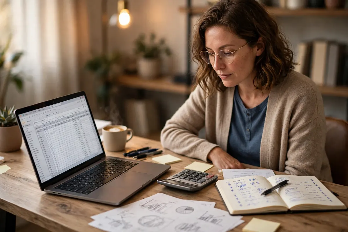 Startup costs in 2026 – business owner reviewing budget estimates with laptop and calculator