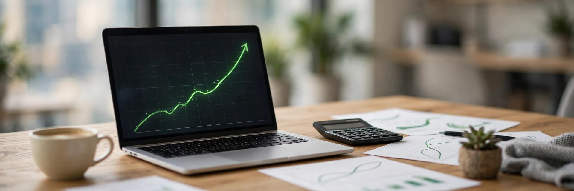 Financial desk with laptop showing rising investment chart — what is an index fund